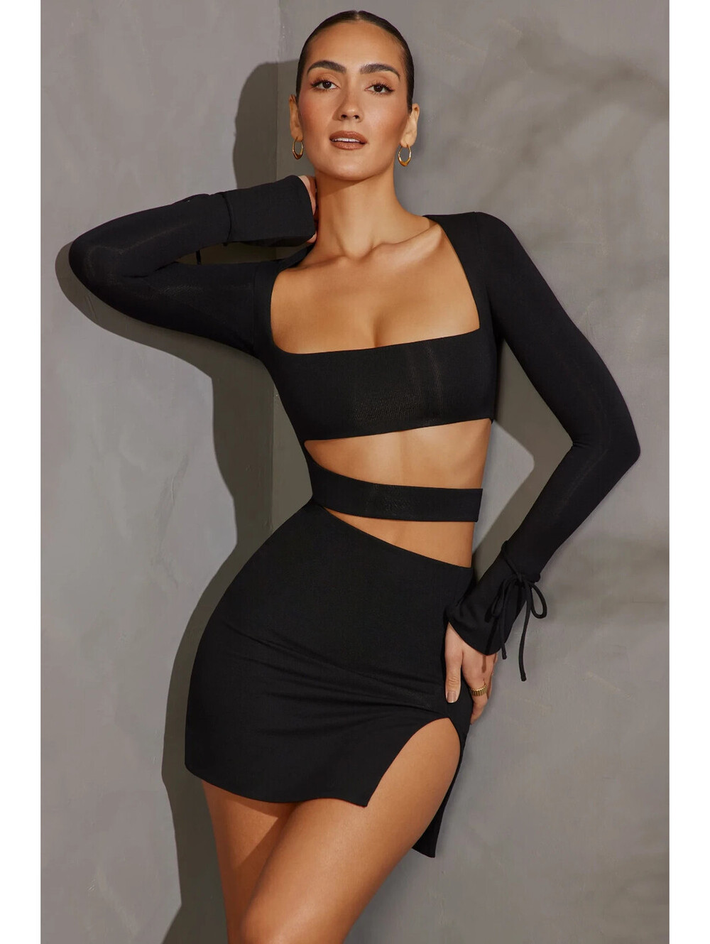 NWT Oh Polly Enya Black Long Sleeve Cut Out Bodycon Mini Dress US 12